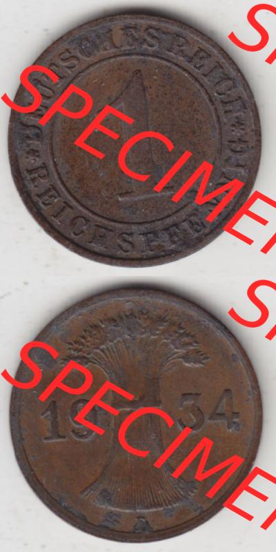 Deutsches Reich Umlaufmünze 1924-1936, 1 Reichspfennig E, 1934, Münzen Vollansicht Vertikal zum Download für Mobile-Geräte Sammlung