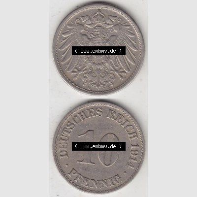 Deutsches Kaiserreich Umlaufmünze 1890-1916, 10 Pfennig A, 1914, Münzen Vollansicht Vertikal zum Download Sammlung