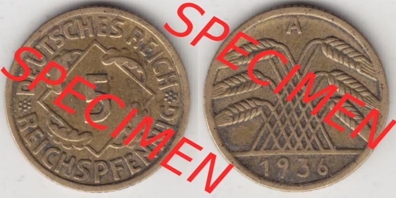 Deutsches Reich Umlaufmünze 1924-1936, 5 Reichspfennig A, 1936, Münzen Vollansicht Horizontal zum Download Sammlung