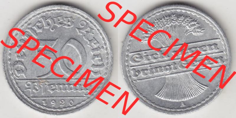 Weimarer Republik Umlaufmünze 1919-1922, 50 Pfennig A, 1920 Sich Regen Bringt Segen, Münzen Vollansicht Horizontal zum Download Sammlung