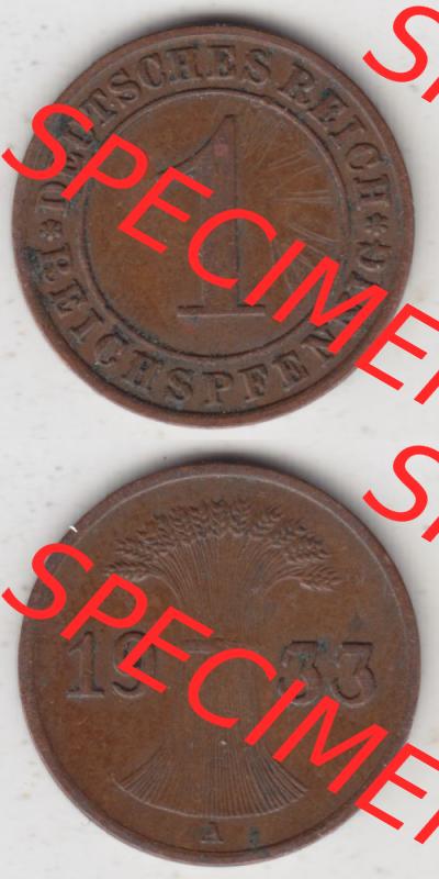 Deutsches Reich Umlaufmünze 1924-1936, 1 Reichspfennig A, 1933 II, Münzen Vollansicht Vertikal zum Download für Mobile-Geräte Sammlung