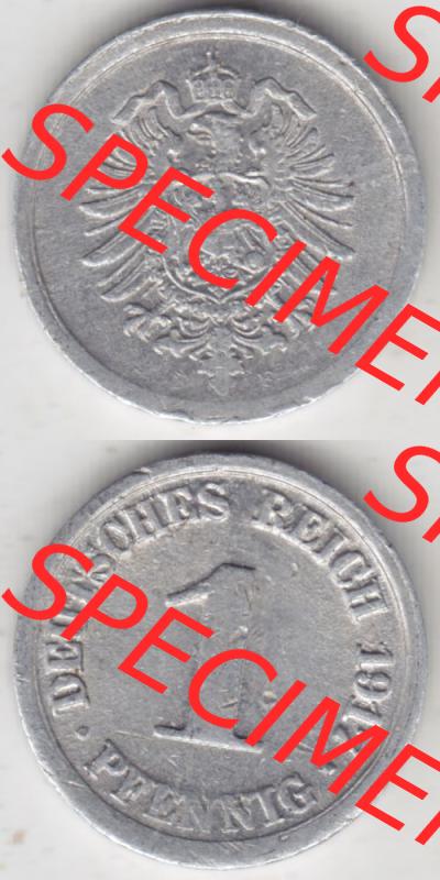 Deutsches Kaiserreich Umlaufmünze 1916-1918, 1 Pfennig F, 1917 VI., Münzen Vollansicht Vertikal zum Download Sammlung
