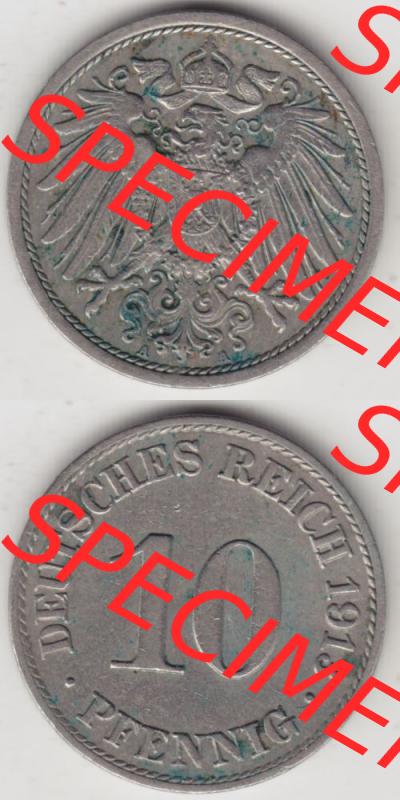 Deutsches Kaiserreich Umlaufmünze 1890-1916, 10 Pfennig A, 1913 I., Münzen Vollansicht Vertikal zum Download Sammlung