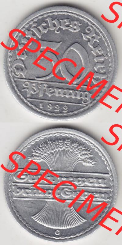 Weimarer Republik Umlaufmünze 1919-1922, 50 Pfennig G, 1922 Sich Regen Bringt Segen III, Münzen Vollansicht Vertikal zum Download für Mobile-Geräte Sammlung