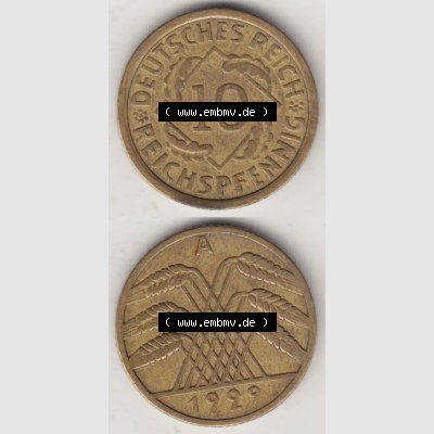 Weimarer Republik Umlaufmünze 1924-1936, 10 Reichspfennig A, 1929, Münzen Vollansicht Vertikal zum Download Sammlung