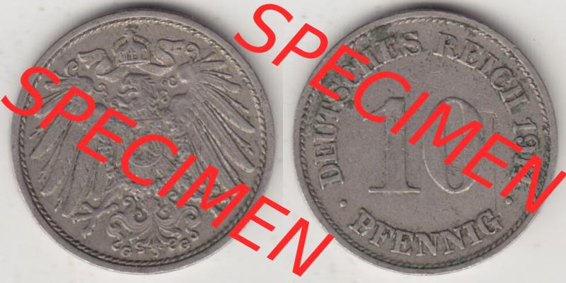 Deutsches Kaiserreich Umlaufmünze 1890-1916, 10 Pfennig G, 1914, Münzen Vollansicht Horizontal zum Download Sammlung