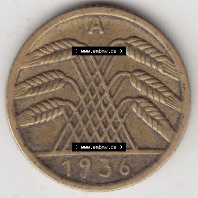 Deutsches Reich Umlaufmünze 1924-1936, 5 Reichspfennig A, 1936, Münzen Rückseite zum Download Sammlung