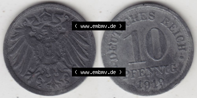 Weimarer Republik Umlaufmünze 1917-1922, 10 Pfennig Reichsadler, Keine Prägestätte 1919, Münzen Vollansicht Horizontal zum... Sammlung