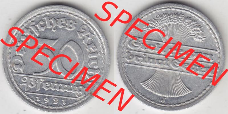 Weimarer Republik Umlaufmünze 1919-1922, 50 Pfennig J, Münzen Vollansicht Horizontal zum Download Sammlung