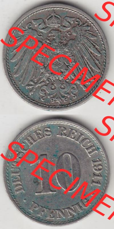 Deutsches Kaiserreich Umlaufmünze 1890-1916, 10 Pfennig A, 1911, Münzen Vollansicht Vertikal zum Download Sammlung