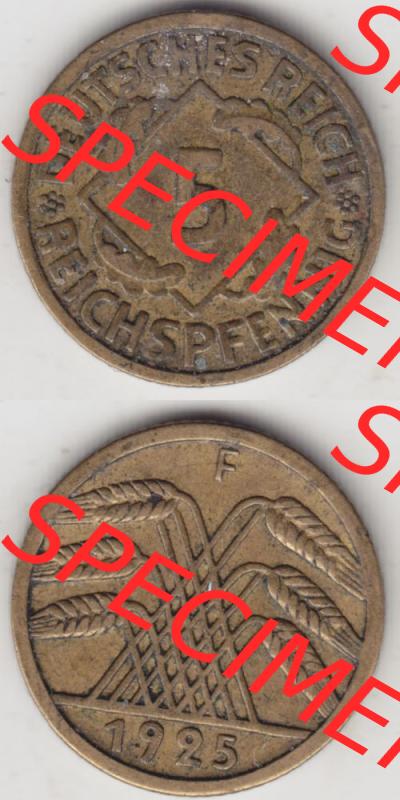 Weimarer Republik Umlaufmünze 1924-1936, 5 Reichspfennig F, 1925, Münzen Vollansicht Vertikal zum Download Sammlung