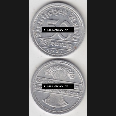 Weimarer Republik Umlaufmünze 1919-1922, 50 Pfennig J, Münzen Vollansicht Vertikal zum Download für Mobile-Geräte Sammlung