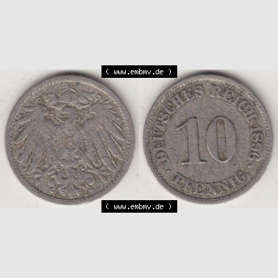 Deutsches Kaiserreich Umlaufmünze 1890-1916, 10 Pfennig A, 1896, Münzen Vollansicht Horizontal zum Download Sammlung