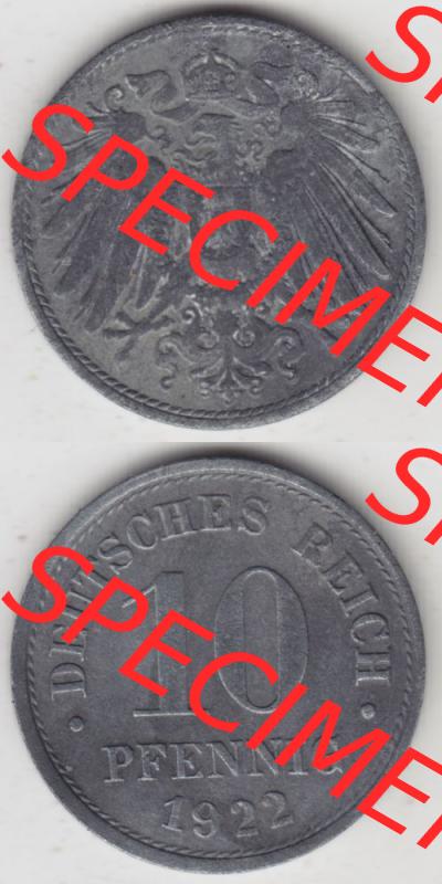Weimarer Republik Umlaufmünze 1917-1922, 10 Pfennig 1922, Münzen Vollansicht Vertikal zum Download Sammlung