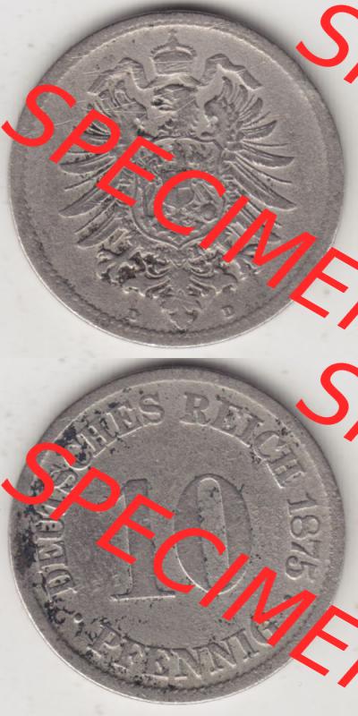 Deutsches Kaiserreich Umlaufmünze 1873-1889, 10 Pfennig D, 1875, Münzen Vollansicht Vertikal zum Download Sammlung