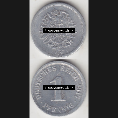 Deutsches Kaiserreich Umlaufmünze 1916-1918, 1 Pfennig F, 1917 V., Münzen Vollansicht Vertikal zum Download Sammlung