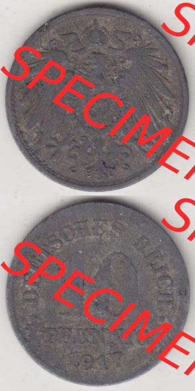 Deutsches Kaiserreich Umlaufmünze 1917-1922, 10 Pfennig kein Mzz. 1917 II, Münzen Vollansicht Vertikal zum Download Sammlung