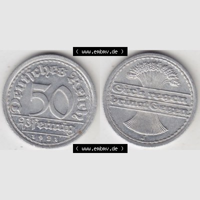 Weimarer Republik Umlaufmünze 1919-1922, 50 Pfennig J, Münzen Vollansicht Horizontal zum Download Sammlung