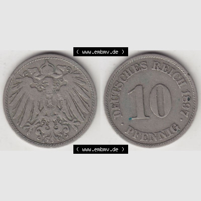 Deutsches Kaiserreich Umlaufmünze 1890-1916, 10 Pfennig A, 1897, Münzen Vollansicht Horizontal zum Download Sammlung