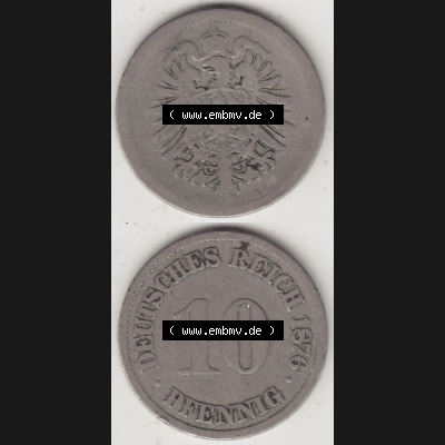 Deutsches Kaiserreich Umlaufmünze 1873-1889, 10 Pfennig A, 1876, Münzen Vollansicht Vertikal zum Download Sammlung