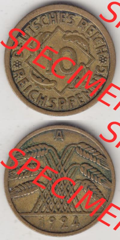 Weimarer Republik Umlaufmünze 1924-1936, 10 Reichspfennig A, 1924, Münzen Vollansicht Vertikal zum Download Sammlung