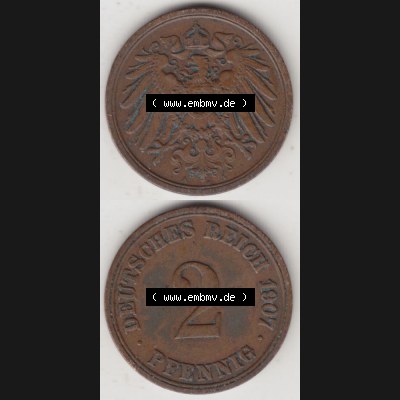 Deutsches Kaiserreich Umlaufmünze 1904-1916, 2 Pfennig A, 1907, Münzen Vollansicht Vertikal zum Download Sammlung