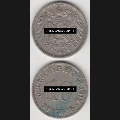 Deutsches Kaiserreich Umlaufmünze 1890-1916, 10 Pfennig A, 1912, Münzen Vollansicht Vertikal zum Download Sammlung