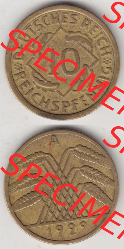 Weimarer Republik Umlaufmünze 1924-1936, 10 Reichspfennig A, 1929, Münzen Vollansicht Vertikal zum Download Sammlung
