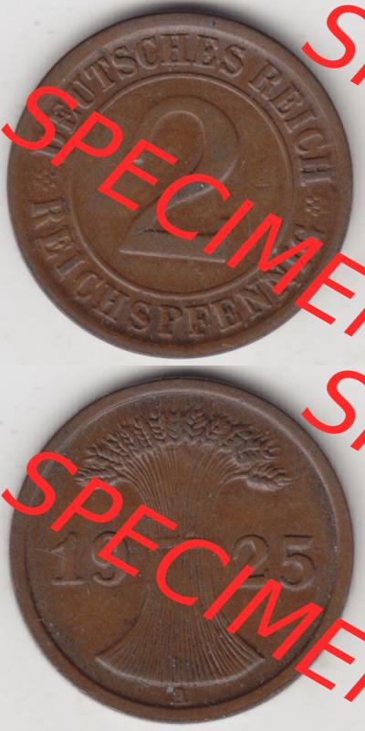 Weimarer Republik Umlaufmünze 1924-1936, 2 Reichspfennig A, 1925, Münzen Vollansicht Vertikal zum Download Sammlung