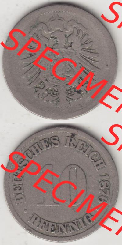 Deutsches Kaiserreich Umlaufmünze 1873-1889, 10 Pfennig A, 1876, Münzen Vollansicht Vertikal zum Download Sammlung