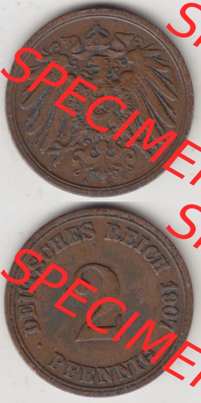 Deutsches Kaiserreich Umlaufmünze 1904-1916, 2 Pfennig A, 1907, Münzen Vollansicht Vertikal zum Download Sammlung