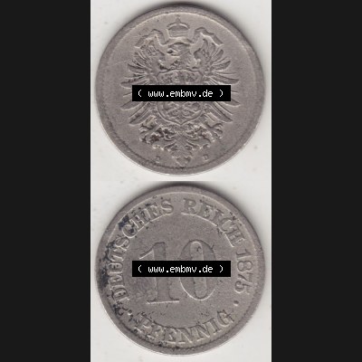 Deutsches Kaiserreich Umlaufmünze 1873-1889, 10 Pfennig D, 1875, Münzen Vollansicht Vertikal zum Download Sammlung