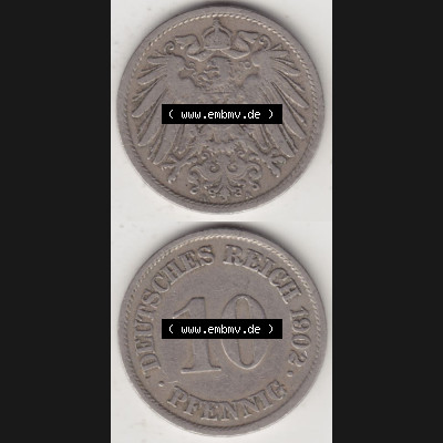 Deutsches Kaiserreich Umlaufmünze 1890-1916, 10 Pfennig A, 1902, Münzen Vollansicht Vertikal zum Download Sammlung