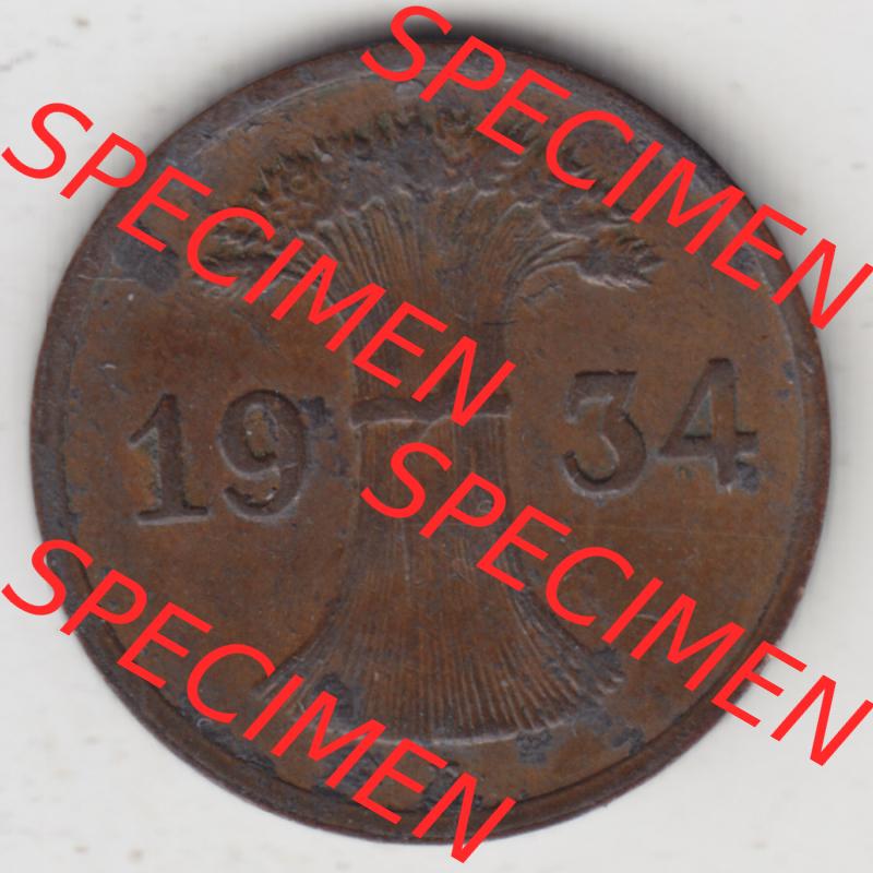 Deutsches Reich Umlaufmünze 1924-1936, 1 Reichspfennig E, 1934, Münzen Rückseite zum Download Sammlung