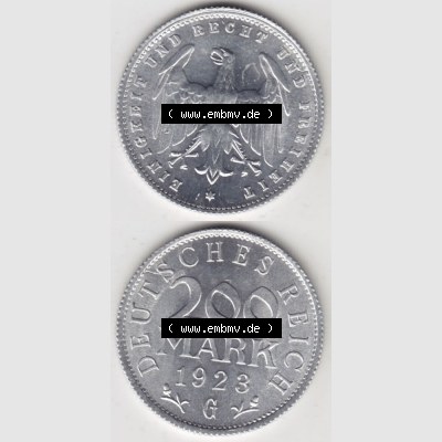 Weimarer Republik Umlaufmünze 1923-1923, 200 Mark G, 1923, Münzen Vollansicht Vertikal zum Download für Mobile-Geräte Sammlung