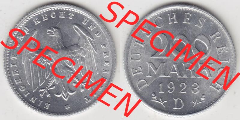 Weimarer Republik Umlaufmünze 1923-1923, 200 Mark D, 1923, Münzen Vollansicht Horizontal zum Download Sammlung