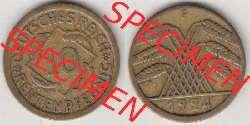 Weimarer Republik Umlaufmünze 1923-1925, 10 Rentenpfennig F, 1924, Münzen Vollansicht Horizontal zum Download Sammlung