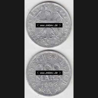 Weimarer Republik Umlaufmünze 1923-1923, 200 Mark A Einigkeit und Recht und Freiheit, Münzen Vollansicht Vertikal zum Download für Mobile-Geräte Sammlung