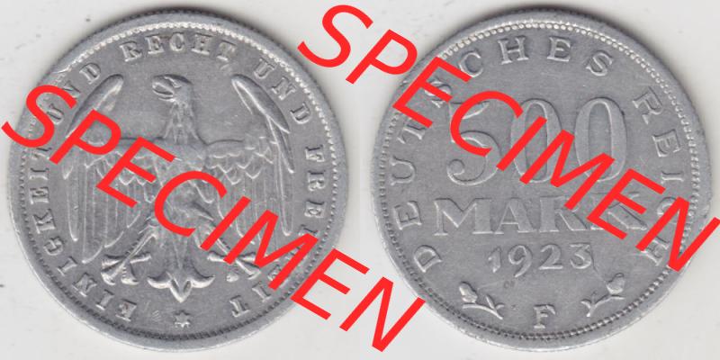 Weimarer Republik Umlaufmünze 1923-1923, 500 Mark F, Münzen Vollansicht Horizontal zum Download Sammlung