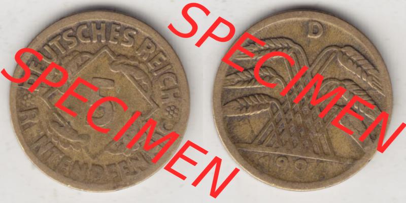 Weimarer Republik Umlaufmünze 1923-1924, 5 Rentenpfennig D, 1924 II, Münzen Vollansicht Horizontal zum Download Sammlung