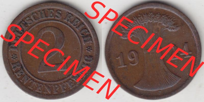 Weimarer Republik Umlaufmünze 1923-1924, 2 Rentenpfennig 1924 A, D, E, F, G, J, Münzen Vollansicht Horizontal zum Download Sammlung