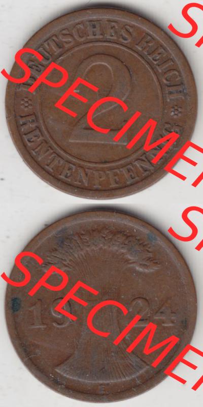 Weimarer Republik Umlaufmünze 1923-1924, 2 Rentenpfennig E, 1924, Münzen Vollansicht Vertikal zum Download für Mobile-Geräte Sammlung