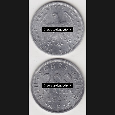 Weimarer Republik Umlaufmünze 1923-1923, 200 Mark F, 1923, Münzen Vollansicht Vertikal zum Download für Mobile-Geräte Sammlung