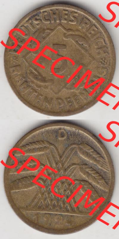 Weimarer Republik Umlaufmünze 1923-1924, 5 Rentenpfennig D, 1924 I., Münzen Vollansicht Vertikal zum Download für Mobile-Geräte Sammlung
