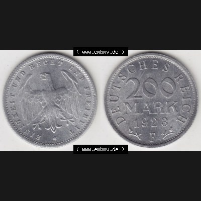 Weimarer Republik Umlaufmünze 1923-1923, 200 Mark F, 1923, Münzen Vollansicht Horizontal zum Download Sammlung