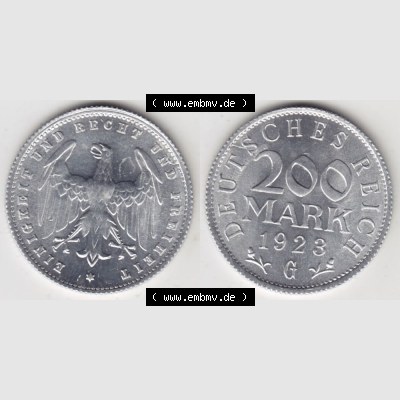 Weimarer Republik Umlaufmünze 1923-1923, 200 Mark G, 1923, Münzen Vollansicht Horizontal zum Download Sammlung