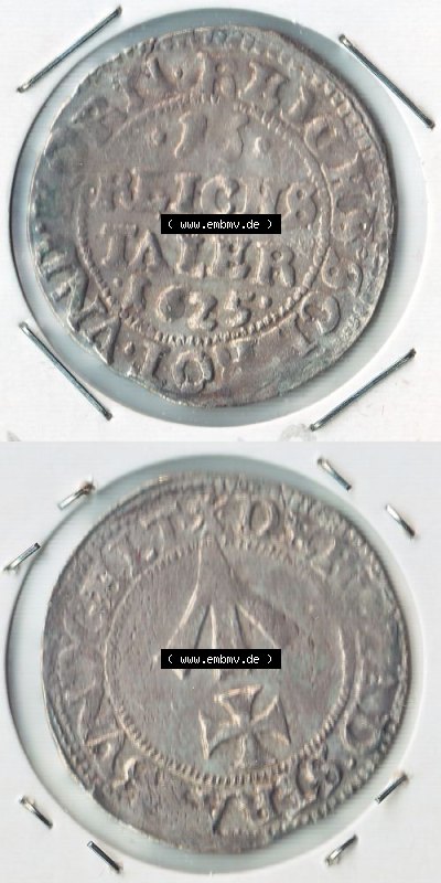 Münze vor 1871 aus Deutschland, 1625, 1/16 Taler aus Stralsund, Stralsund ist eine Hansestadt in Deutschland. Vorderseite und... Sammlung