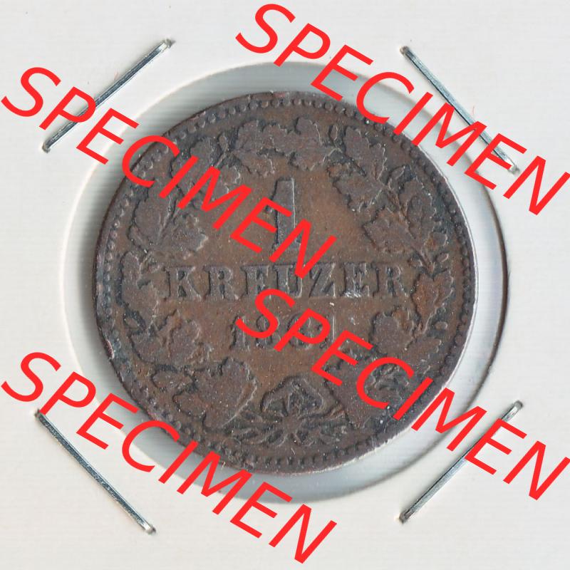 Münze vor 1871 aus Deutschland, 1861, 1 Kreuzer Nassau. Vorderseite der Münze aus Deutschland vor 1871. Hier auf EMBMV befindet sich ein online Katalog für private... Sammlung