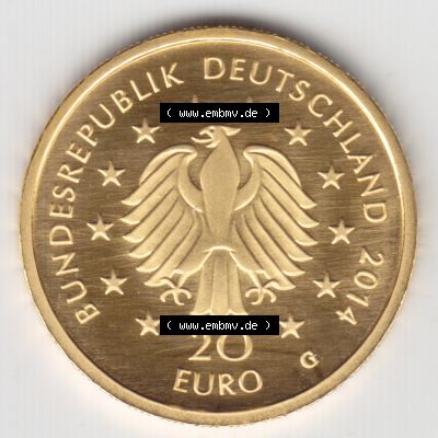 Goldmünzen 20 Euro 20 Euro Goldmünze 2014 Kastanie Rückseite zum herunterladen als Bildmaterial für ihre Sammlung der 20 Euro Goldmünzen aus Deutschland Sammlung
