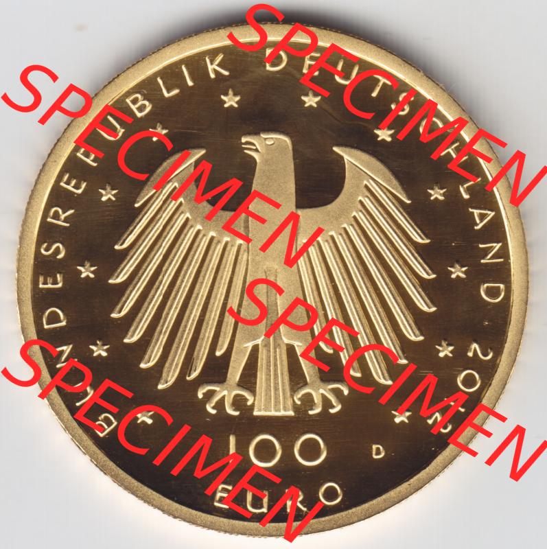 Deutschland 100 Euro Goldmünze 2012, UNESCO Welterbestätten Aachener Dom in Aachen. Rückseite mit dem Deutschen Adler der 100 Euro Goldmünze aus Deutschland der BRD.Hier... Sammlung